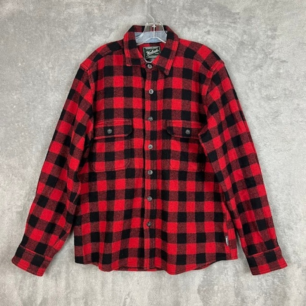 Woolrich Buffalo Plaid Wool Flannel Button Up Shirt Mens M Hunting Heritage